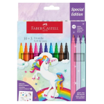 Faber Castel Unicorno Confezione da 10 pennarelli + 3 pastello glitterati + adesivi unicorno