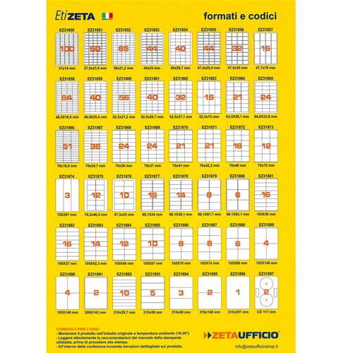 Etichette Adesive A4 Misura 70x67.7 conf.da 100 fogli